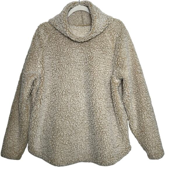 Eddie Bauer Fireside Plush Sherpa Cowl Neck Sweater Women's Large Cloud Tan NWT - Picture 3 of 10